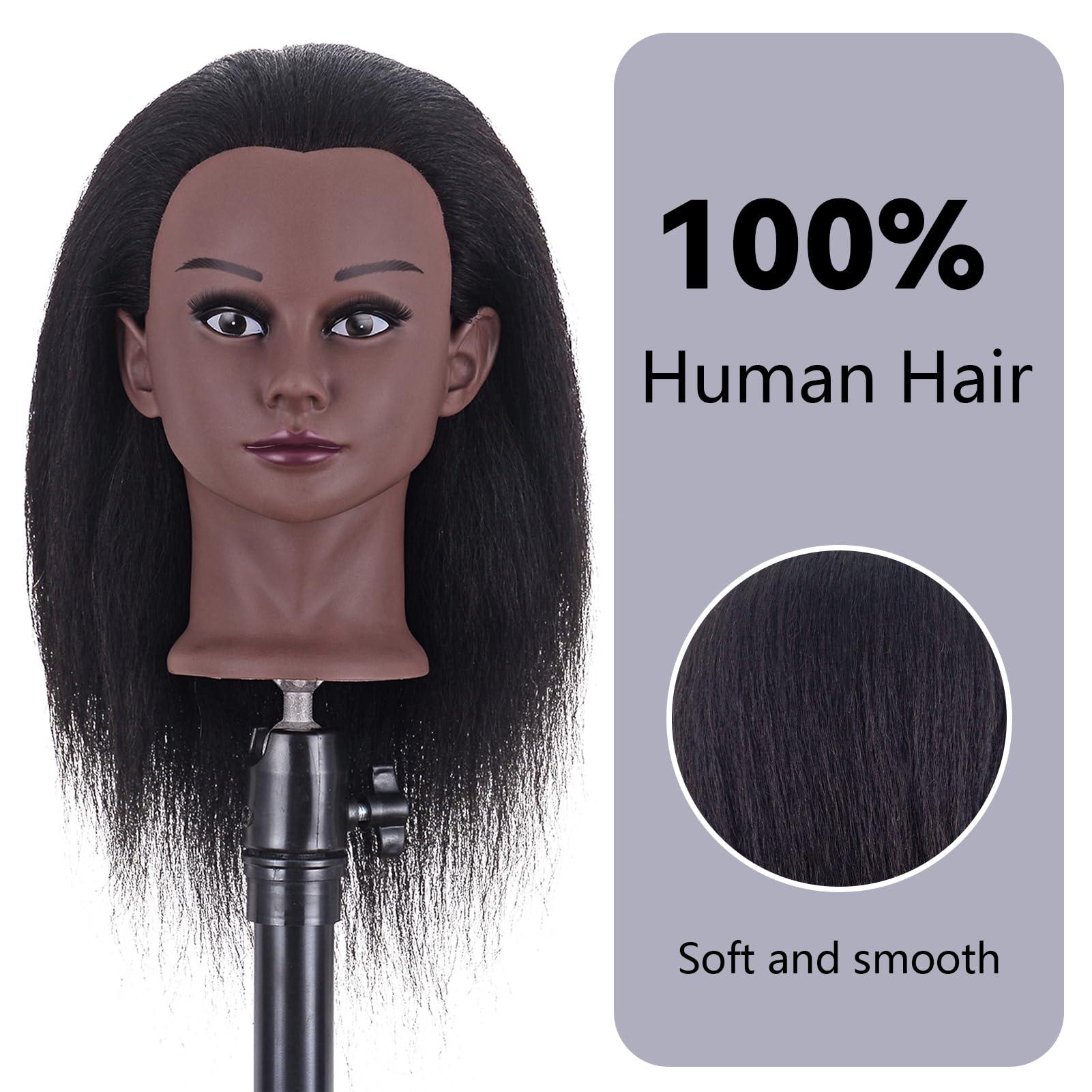 BaodanHair Mannequin Head 50% Human Hair Hairdresser Cosmetology Mannequin Manikin Training Head Hair and Free Clamp Holder (black-14)