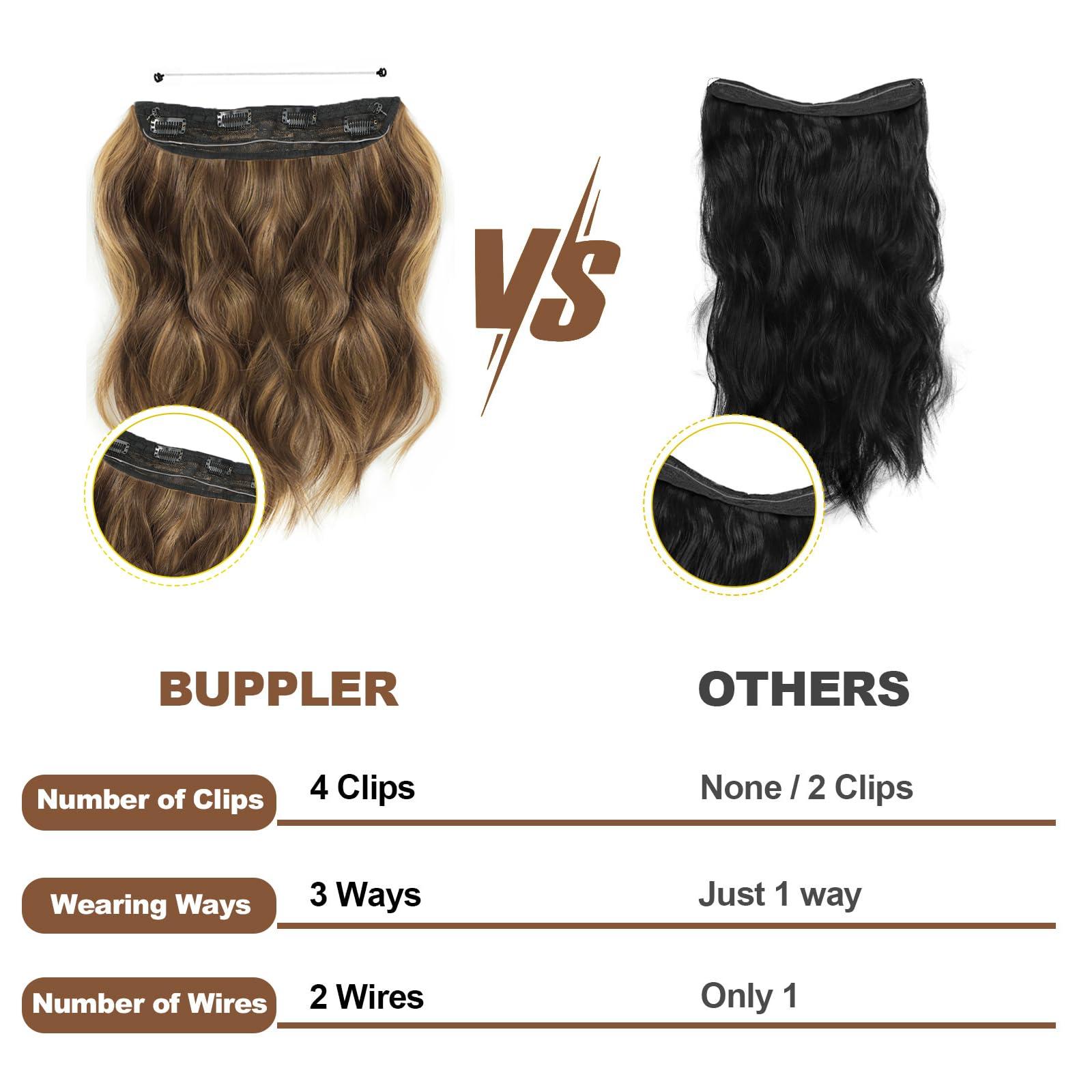 BUPPLER BUPPLER Halo Hair Extensions 12 Inch Invisible Wire Hair Extensions Adjustable Long Wavy Hair Extensions Synthetic Upgrade 4 Secure Clips in Hairpieces 12 Inch, Medium Brown Mixed Golden Brown