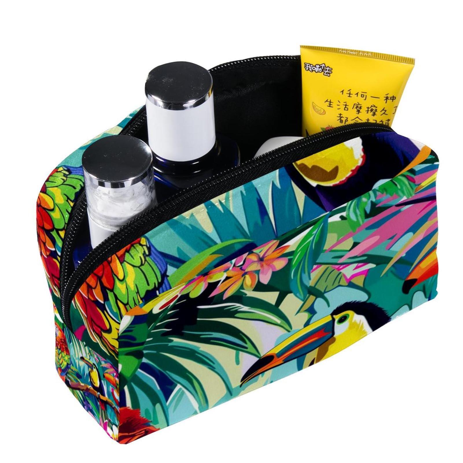 WOSHJIUK WOSHJIUK Makeup Bags for Women,Toiletry Bag for Men,Flowers Tropical Toucan Parrot,Travel Cosmetic Bag