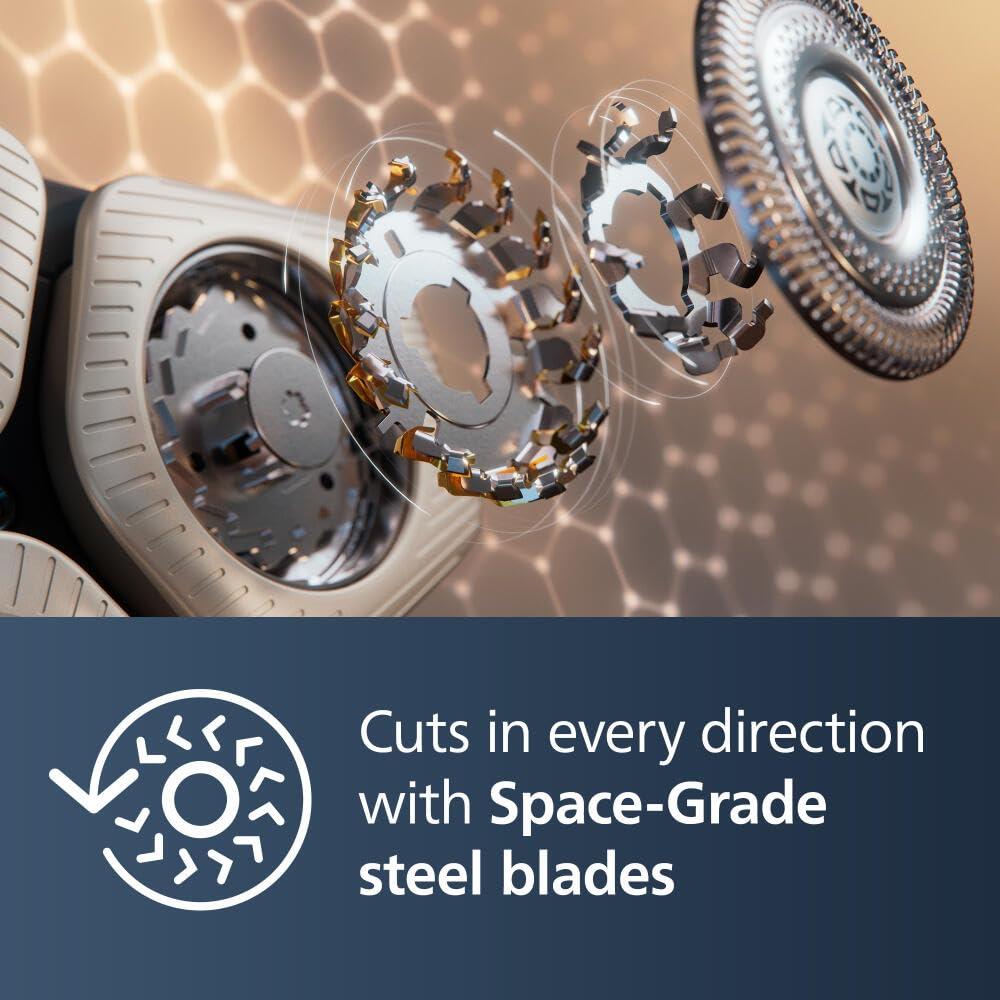 Philips Norelco Philips Norelco Shaver Series 9000 Prestige, Wet and Dry Electric Shaver, System, SenseIQ Technology, Precision Trimmer, Nose Trimmer, Qi Charging Pad, Cleaning Pod, Adriatic Blue, SP9886/89