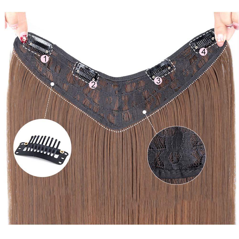 LesafeV LesafeV 3/4 Full Head Half Wig V-Shape Clip in Hair Extension One Piece Thick Hairpiece Big Wavy 45cm Light Brown