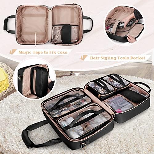 Prokva Prokva Professional Makeup Artist Travel Case with 4 Detachable Cosmetic Bags, Large Make up Organizer Bag with Makeup Kit Storage Section and Hair Tools Pocket, Black (Empty Bag Only)