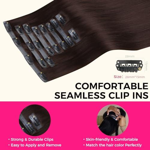 Lashey Lashey Seamless Clip in Hair Extensions Human Hair 130g 9pcs #2 Dark Brown Straight 14 Inch Clip in Hair Extensions for Women Hair Extensions with PU Soft Invisi Edge