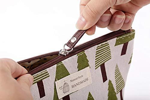 BPQ_W Makeup Bag with Zipper, Cotton Linen Large-Capacity Cosmetic Bag + Flower Print Toiletry Pouch Clutch Organizer Travel Storage Bag (F)