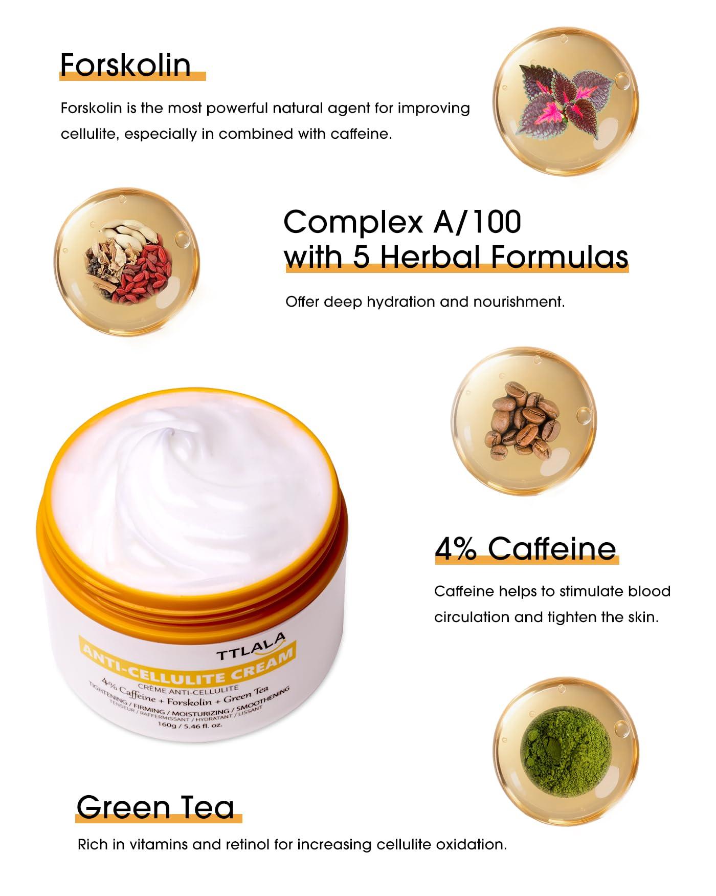 TTLALA Anti Cellulite Cream for Butt and Thighs, Hot Cream with 2% Caffeine and Forskolin, B Flat Belly Firming Cream and Skin Tightening Cream for Skin Firming, Moisturizing 5.4 oz