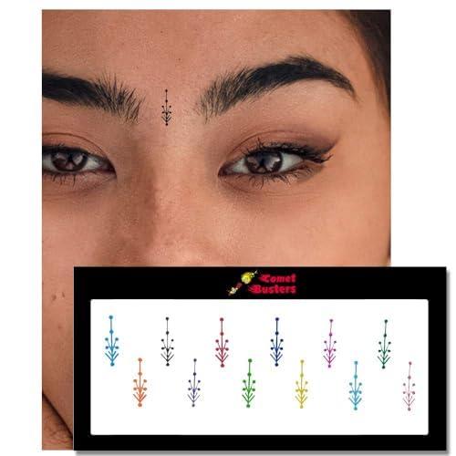 Crystalline Jewelry Multicolour Head Bindi Shape Long Velvet material Face Jewels Face Gems Face Stickers Makeup Boby Tattoos (1 Pack) (CJ222)