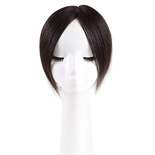 LXUE Real Human Hair Toppers for Short Hair Hand Tied Clip in Topper Hairpiece for White Thinning Hair, 5 x 8cm Natural Black
