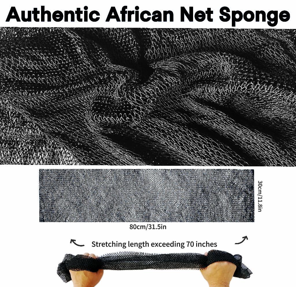 SPMKTBOZAI SPMKTBOZAI African Net Sponge Authentic, African Exfoliating Sponge Real African Net Black Owned, African Bath Sponge Back Scrubber, Body Exfoliator Shower Bath Accessories (Black)