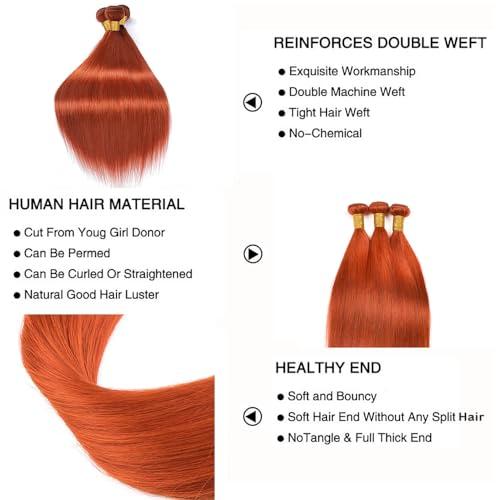 Fridnae #350 Straight Ginger Bundles Human Hair Orange Bundles 24 26 28 Inch Soft and Healthy Human Hair 3 Bundles for Black Women Extension