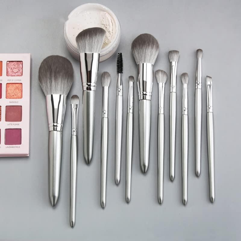 IBDRYKK IBDRYKK 12pcs Silver Makeup Brushes Set Cosmetic Powder Foundation Blusher Eyeshadow Lip Brush Professional Beauty Make Up Tools