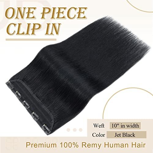 MY-LADY MY-LADY Clip in Hair Extensions Real Human Hair Jet Black 20 Inch 100g One Piece Weft Remy Hair Balayage Silky Natural Straight for Women