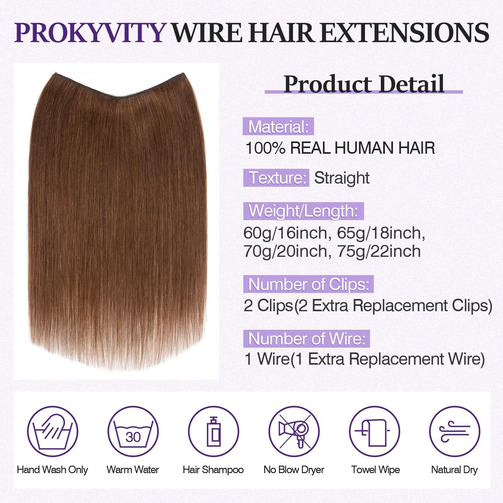 prokyvity Halo Hair Extensions Real Human Hair,Prokyvity Halo Hair Extension 100% Human Hair,Halo Extensions Real Human Hair,Human Hair Halo Extensions,Halo Hair Extension,Halo Extension 04 Medium Brown 16inch