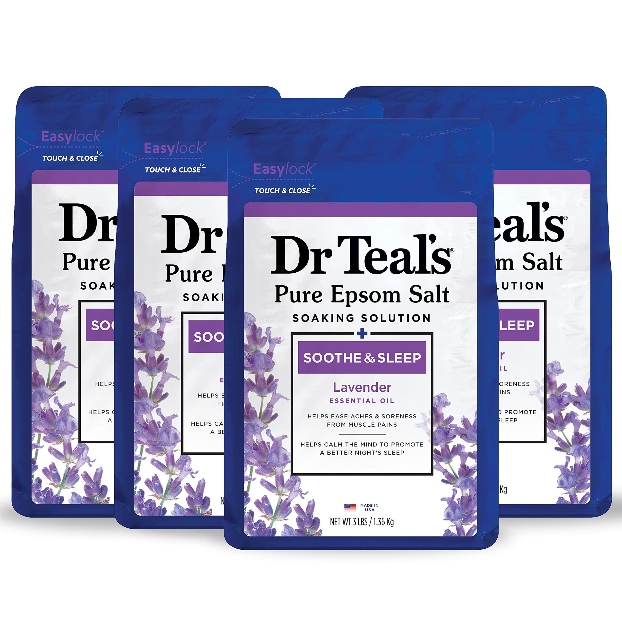 Dr Teal's Dr Teal's Foaming Bath with Pure Epsom Salt, Sleep Blend with Melatonin & Pure Epsom Salt, Soothe & Sleep with Lavender, 3 lb (Pack of 4) (Packaging May Vary)
