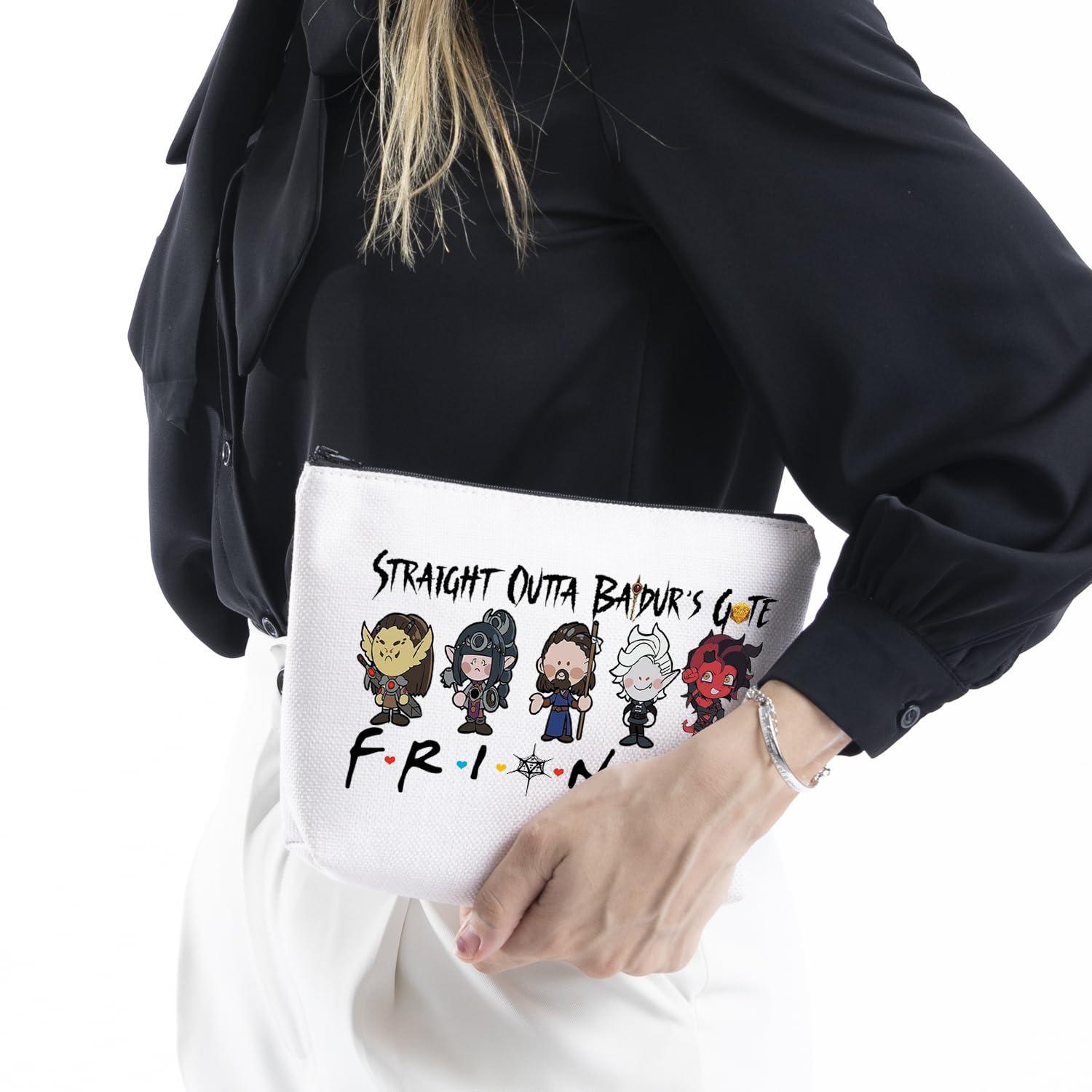 WCGXKO WCGXKO Novelty Gamer Gift Straight Outta Baldurs Gate Zipper Pouch Makeup Bag (B-Outta Baldur Gate), beige