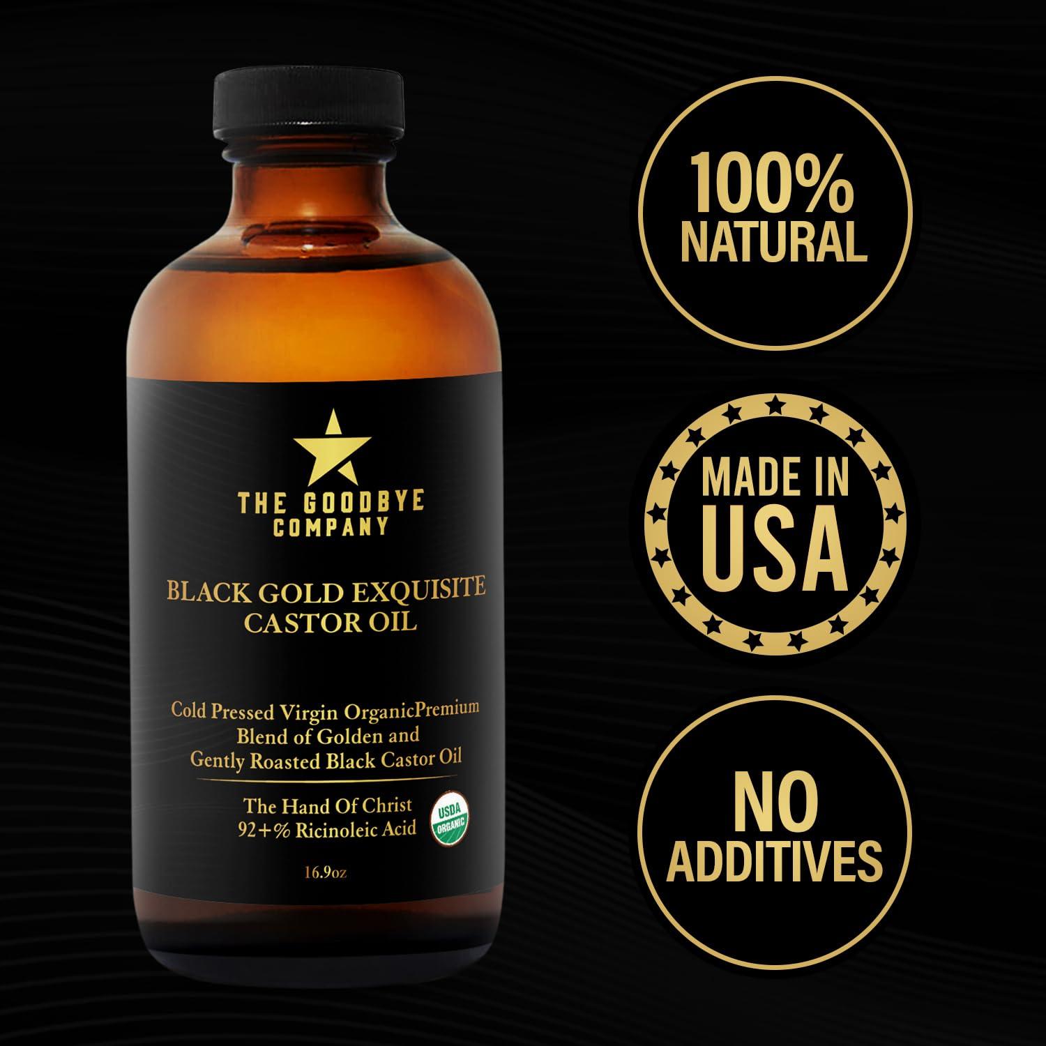 The Goodbye Company The Goodbye Company Jamaican Black & Gold Castor Oil Blend  USDA Organic, Cold-Pressed & Unrefined  Pure Hexane-Free Oil for Hair, Skin, Body, Eyelashes & Eyebrows