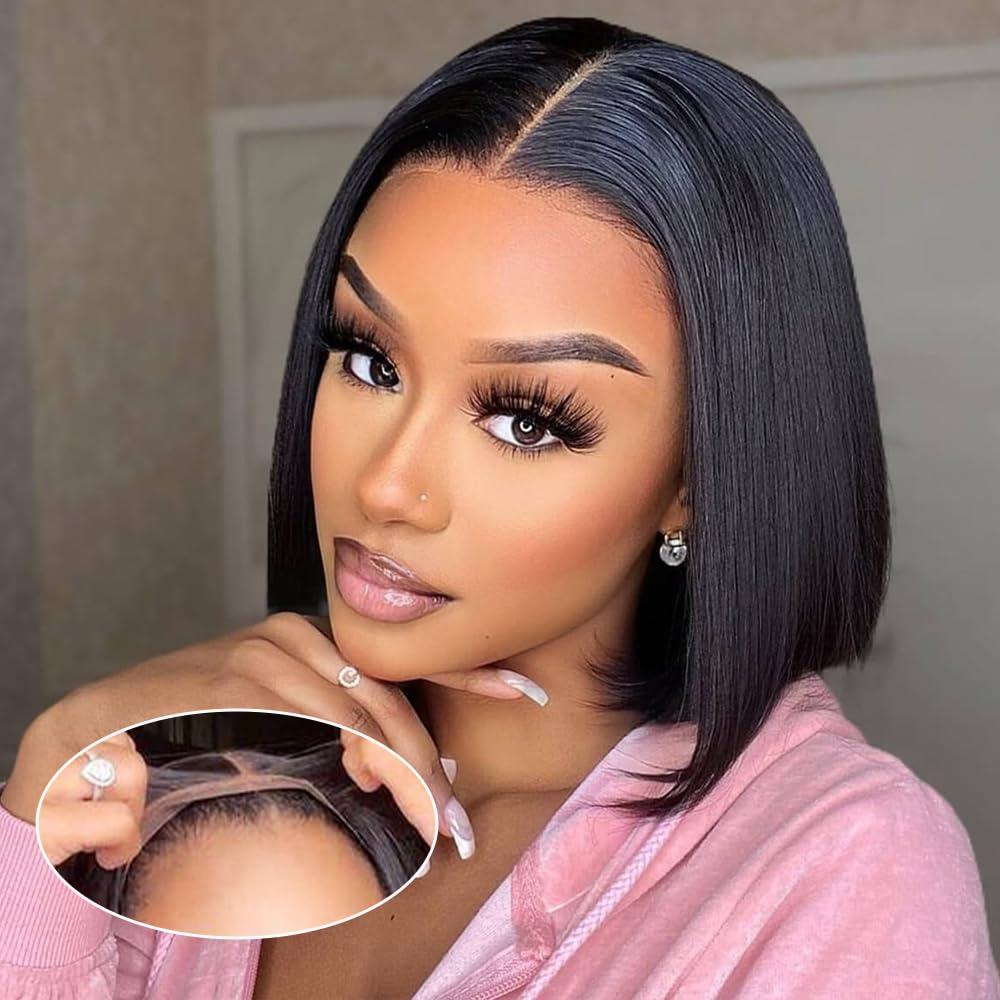 Ali Pearl Alipearl Ready To Go Glueless Bob Wig Human Hair 5x7 Lace Front Wig Pre Plucked Pre Cut Pre Bleached Knots 10 Inch 180 Density Wig For Women