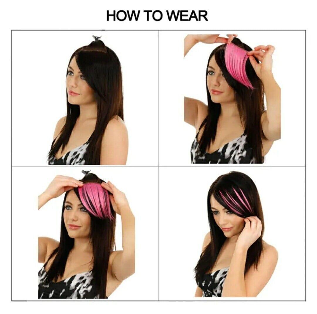 Belle G Belle G Clip In Rainbow Hair Fringe Bang, Human Hair, Side Swept Style (Light PINK)