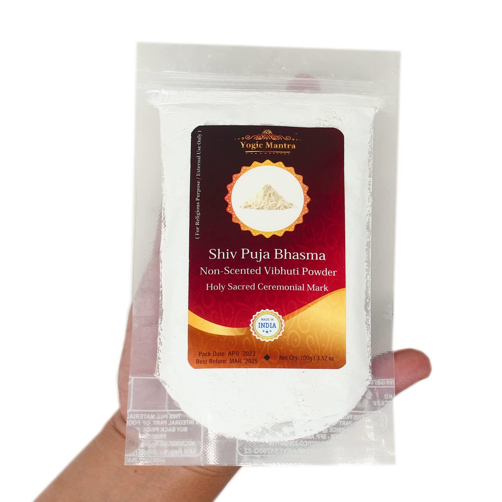 Yogic Mantra Yogic Mantra Shiva Vibhuti Bhasma Holy Ash Powder (Uncented 100g / 3.5oz Vibhooti Bhasma) Thiruneeru Forehead Ceremonial Mark, Shiv Tripundra Tikka for Home Puja & Havan Yagya Pooja Samagri
