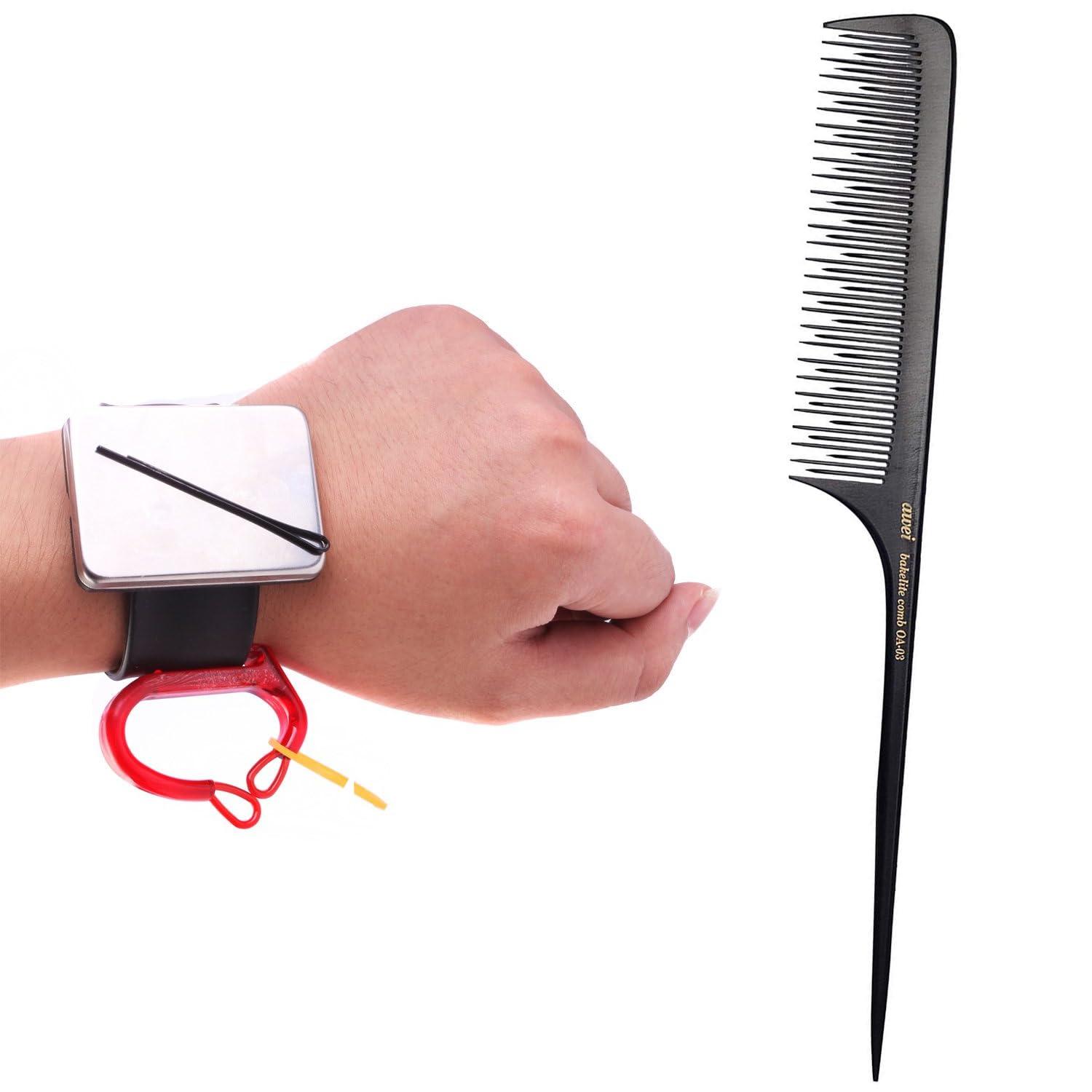 PERFEHAIR Pro-Style Hair Styling Bundle: Magnetic Bobby Pin& Elastic Bands Bracelet Holder + Fine Hair Teasing Comb - Anti-static, Added Volume Tool