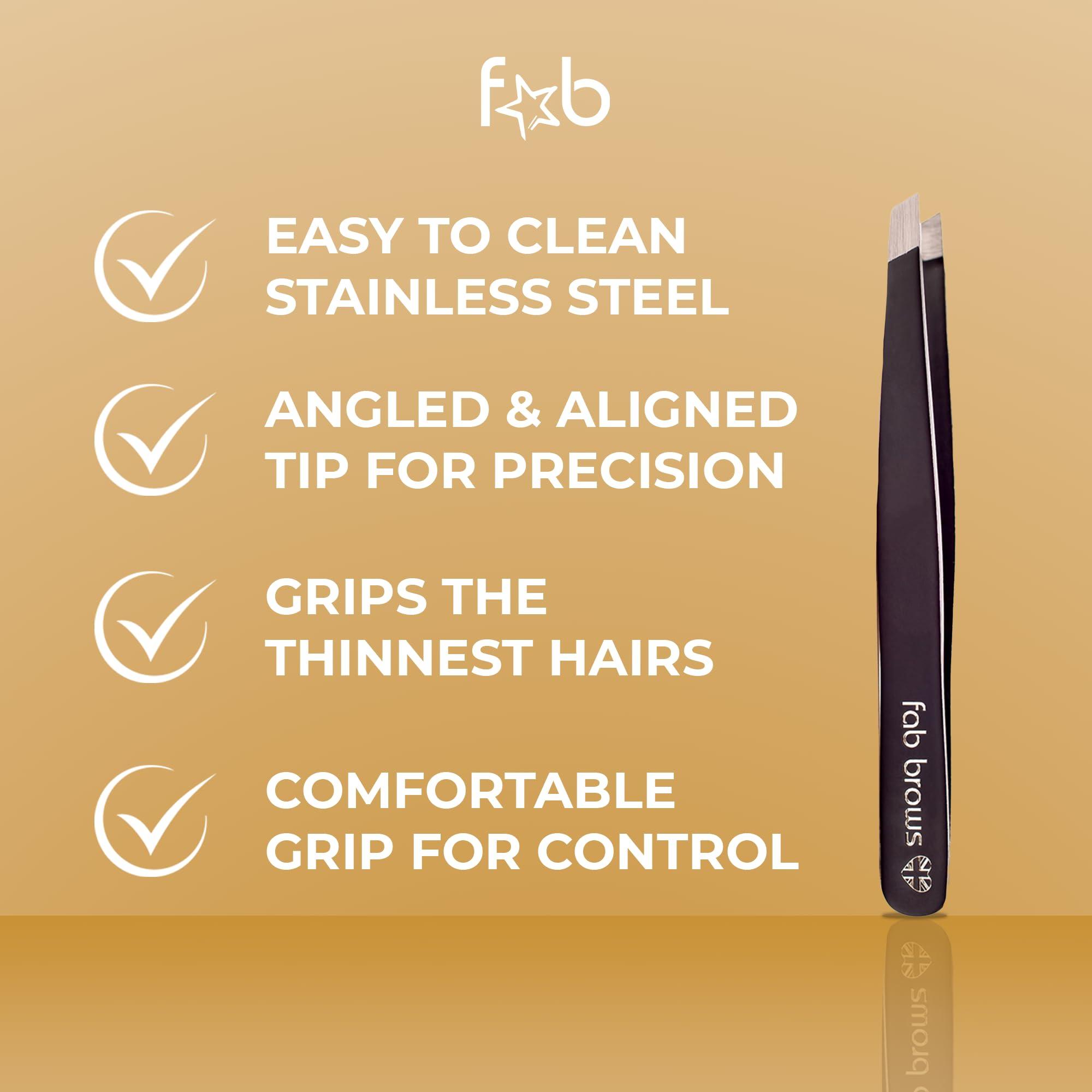 Fab Brows Fab Brows Professional-Grade Tweezers | Stainless Steel Eyebrow Tweezers for Women | Multipurpose Flat Tweezers for Facial Hair, Splinters, Ingrown Hair | Seamless Hair Plucking | Women\'s Grooming