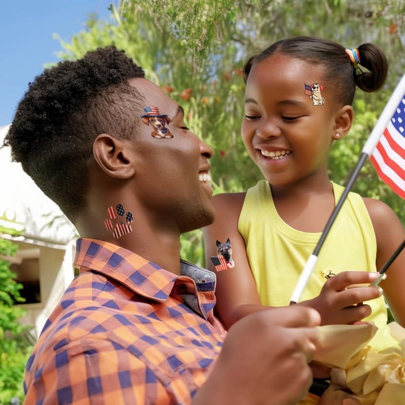 MIIVOYAGE MIIVOYAGE USA Dog Temporary Tattoos 72pcs Individually American Flag Tattoos, Waterproof Sweat National Flag Removable Fake Tattoos, Red White and Blue Party Supplies, Patriotic Party Decorations