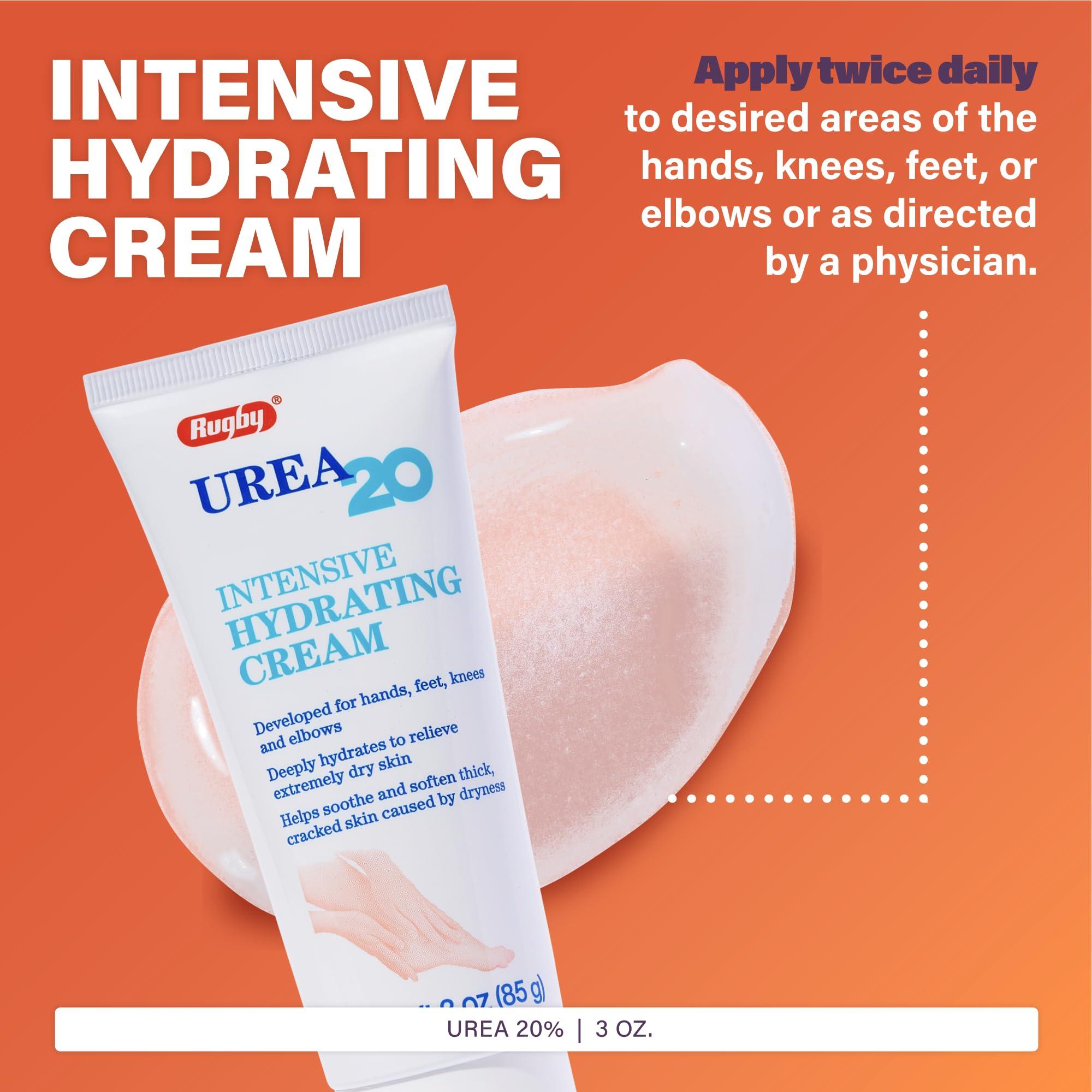 RUGBY LABORATORIES Rugby Urea 20% Intensive Hydrating Cream - Urea Cream for Feet, Hands, Knees, and Elbows - 20% Urea Intensive Strength Cream - 3 Oz