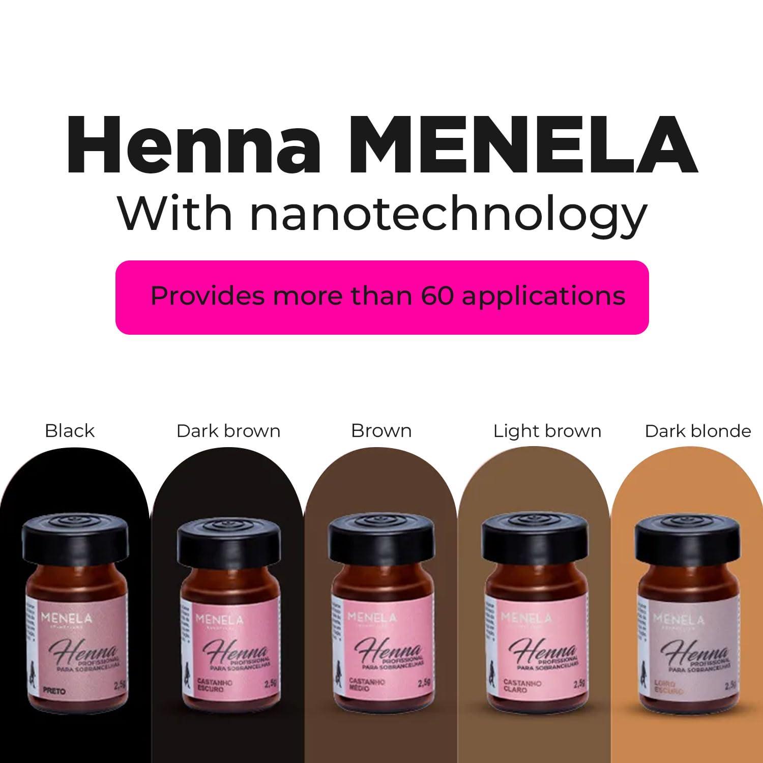 Menela MENELA Eyebrow Henna Tint - Medium Brown Henna Brow Dye with Bamboo Extract for Enhanced, Natural-Looking Brows - 2.5g Henna Powder & 15ml Fixer - Eyebrow Tint Kit