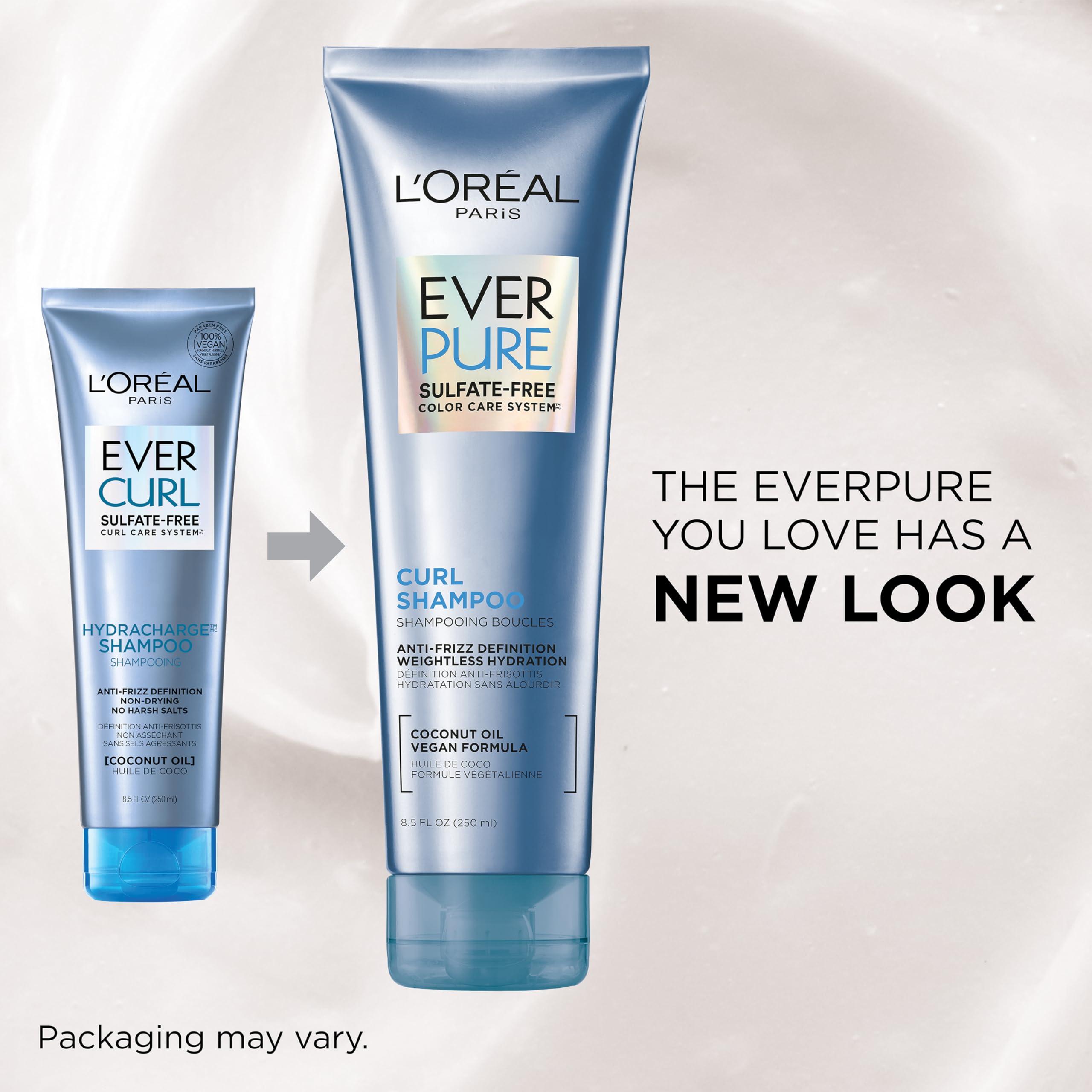 L'Oréal Paris L\'Oreal Paris Sulfate Free Shampoo and Conditioner for Curly Hair, Lightweight, Anti-Frizz Hair Care with Coconut Oil, EverPure, 8.5 Fl Oz, Set of 2 (Packaging May Vary)