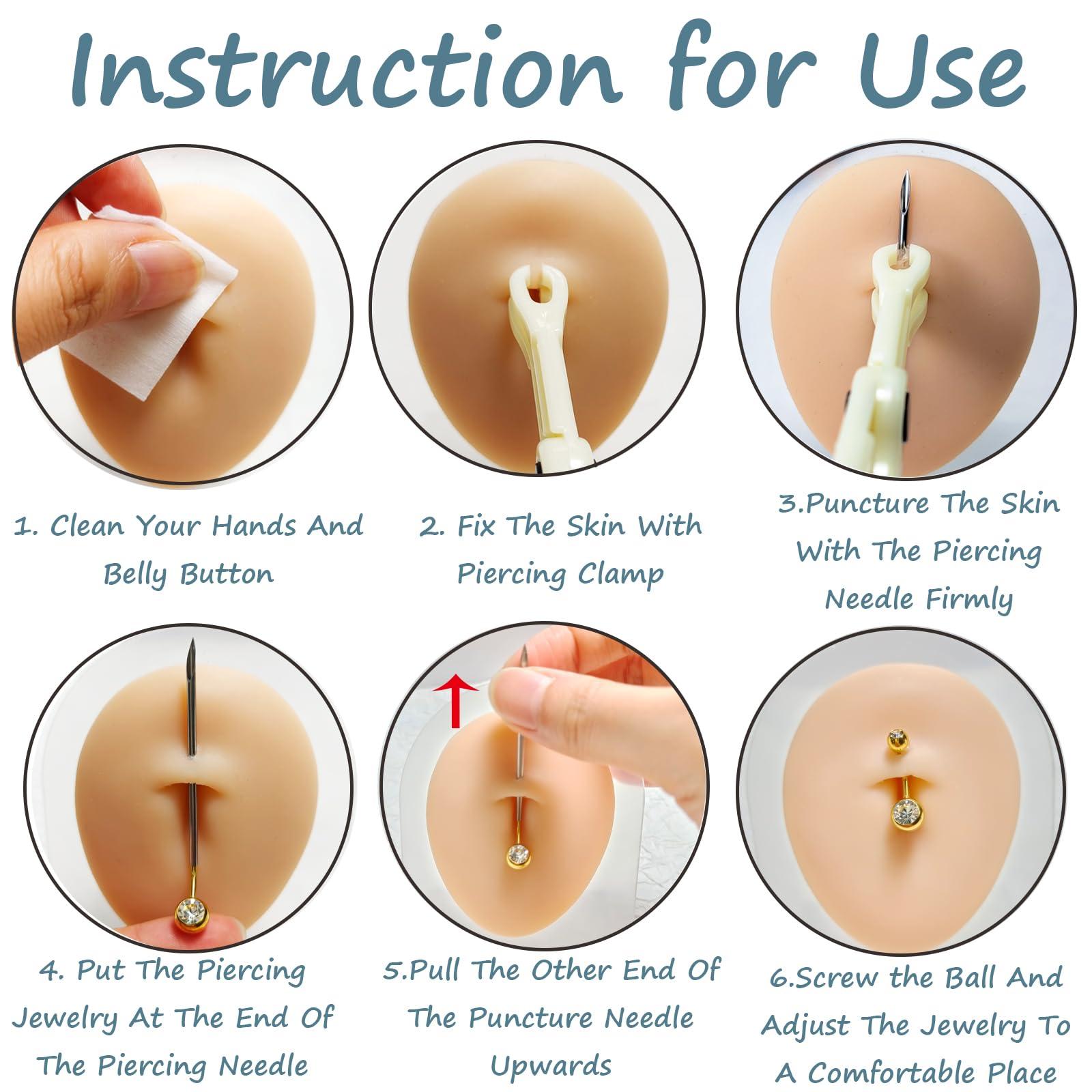 orilace orilace Belly Button Piercing Kit, 12g Piercing Needle Kit Stainless Steel Belly Button Rings Piercing Clamp At Home Piercing Tool Navel Piercing Kit (G+S-Red)