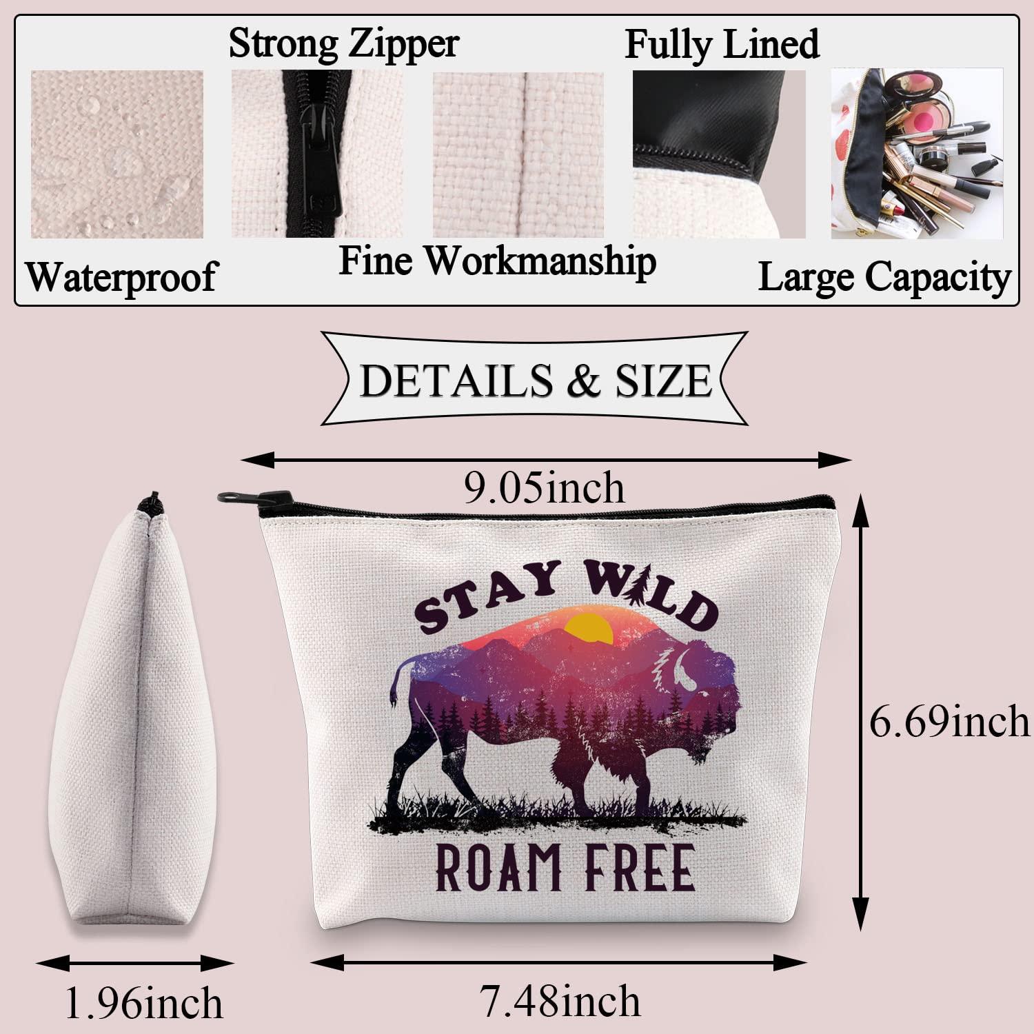 BDPWSS BDPWSS Buffalo Gift Bison Themed Gift Stay Wild Roam Free Buffalo Lover Makeup Bag Wild West Gift Nature Lover Gift (Stay roam free)