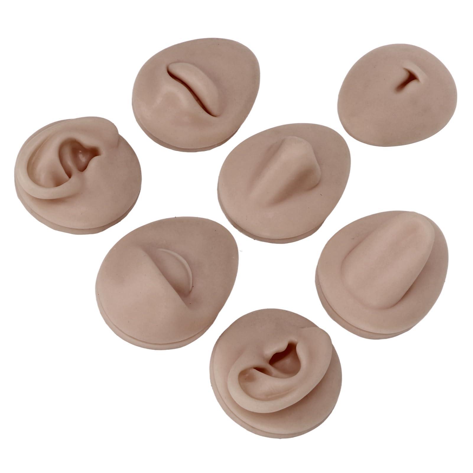 AMONIDA Piercing Body Model, 3D Vivid Silicone Piercing Practice Model, for Eyebrow Piercing, Nose Piercing, Lip Piercing, Tongue Piercing, Navel Piercing, Ear Piercing(Deep Skin Color)
