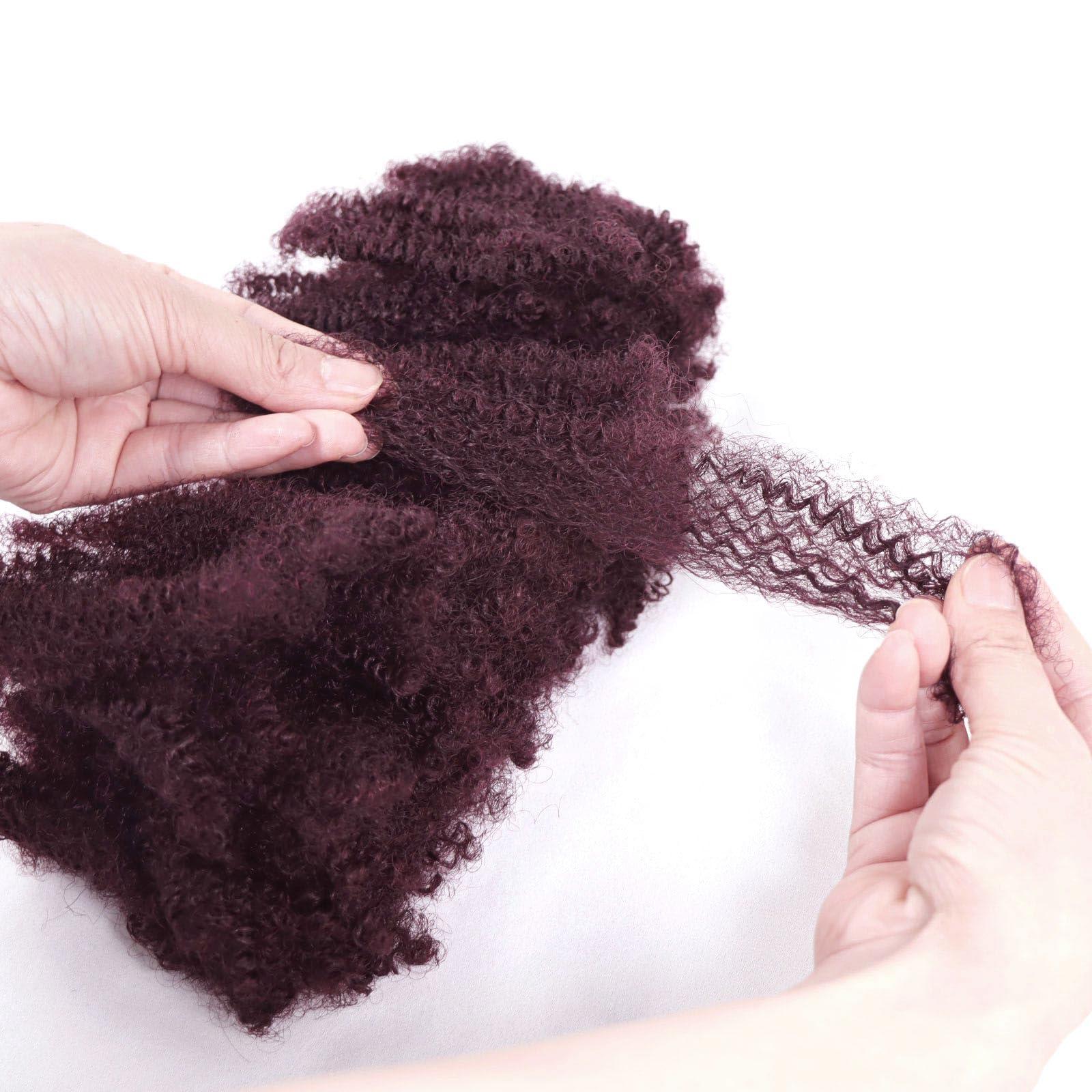 HAPPY&CC HAPPY&CC Afro Kinky Bulk Human Hair for Dreadlock Extensions, Repair Locs Twists and Braids 99J Burgundy Color 12 Inch 50Gram