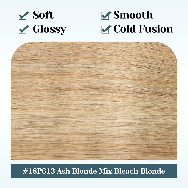 TESS Nano Ring Hair Extensions Human Hair,TESS Nano Tip Hair Extensions Human Hair,Pre-Bonded Nano Bead Extensions Human Hair,Nano Bead Hair Extension #18P613 Ash Blonde&Bleach Blonde 50g 50strands 18 Inch
