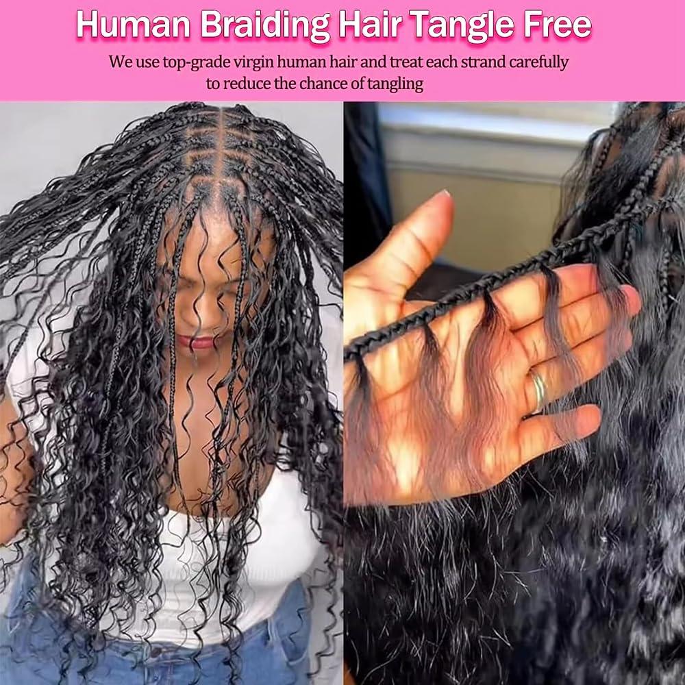 FDX FDX Human Braiding Hair for Boho Braids 18 Inch Deep Wave Bulk Human Hair for Braiding 2 Bundles Bohemian Boho Hair for Braiding 100% Brazilian Curly Wet and Wavy Human Braiding Hair 1B Black