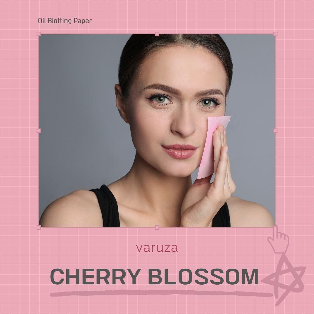 varuza [100 Counts + Mirror Case] Cherry Blossom Natural Oil Blotting Paper for Face Korean with Mirror Case