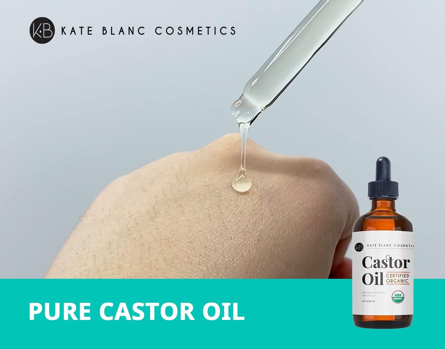 Kate Blanc Cosmetics Kate Blanc Cosmetics Organic Castor Oil (4oz). 100% Pure, Cold Pressed, Hexane Free in a Glass Bottle. Stimulate Growth for Eyelashes, Eyebrows, Hair. Skin Moisturizer & Oil Cleanse with Starter Kit