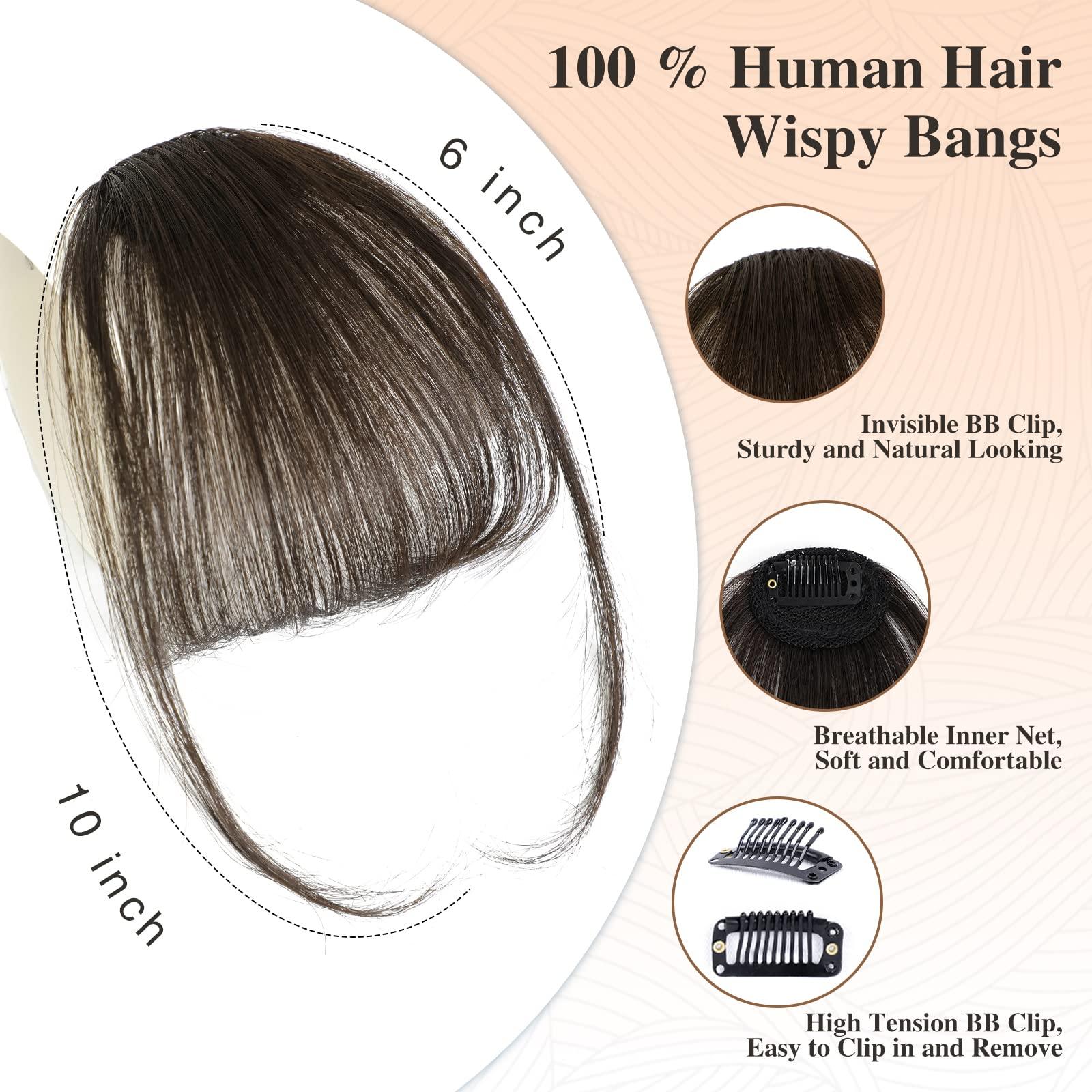 Verna VERNA Bangs Hair Clip in Bangs - 100% Real Human Hair Bangs Clip in Hair Extensions, Easy to Use Fake Bangs, Natural Clip on Bangs, Black Wispy Bangs for Daily Wear (1B, Natural Black)