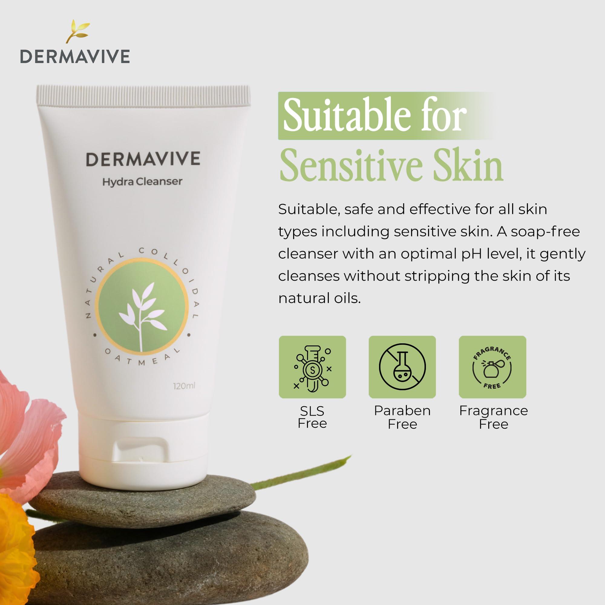 Dermavive Dermavive Hydrating Facial Cleanser, Soap-Free Gentle Cleanser with Colloidal Oatmeal & Vitamin E, Soothes & Moisturizes Sensitive & Dry Skin, Suitable for All Skin Types, 120ml (4.05oz)