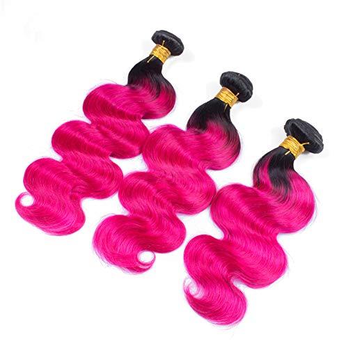 Tony beauty hair Tony Beauty Hair Peruvian Hot Pink Ombre Human Hair Body Wave Bundles Dark Roots #1B/Hot Pink Ombre Wavy Human Hair Weave Wefts Pink Ombre Hair Extensions 3/4 Bundles Lot (28 28 28)