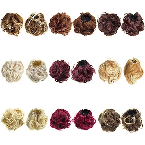 STREJHYT Curly Messy Chignon Wave Synthetic Hair Bun Hair Extensions Elastic Hairpiece Headwear For Women Brown Black Q6 Color 9H19