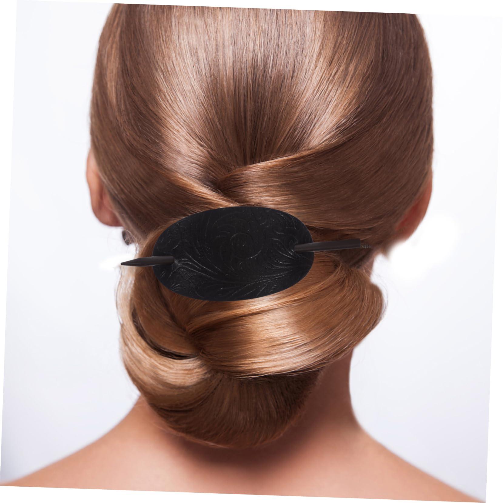 Didiseaon Didiseaon 3pcs Leather Hair Barrette Stick Black Hair Women Hair Accessories Stick Barrettes Oval Hair Clip