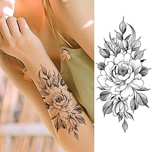 CFCYS Temporary Tattoo,Transfer Body Stickers 7 Sheets Sexy Rose Black Tattoo for Women Kids Arm Chest Thigh Leg Waist Tattoo Waterproof Removable Non-Toxics Safe