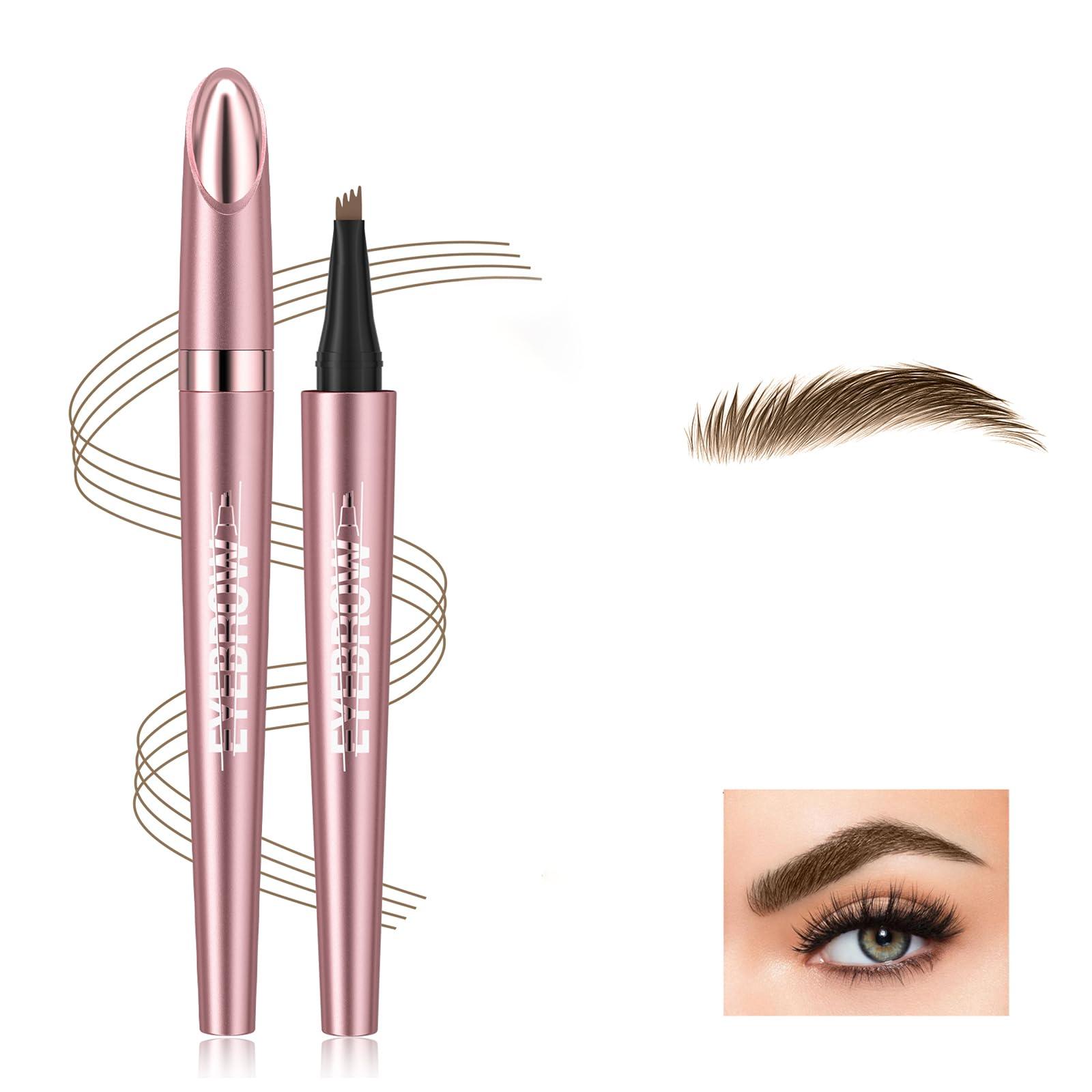 KUNSHNBEI 3D Eyebrow Pencil, 4 Tip Microblading Eyebrow Pencil, 24 Hours Smudge Proof Brow Pen, Brow Pen Makeup Natural Fine Stroke, Waterproof Eyebrow Pencil for Women (Light Brown) -1 Pack