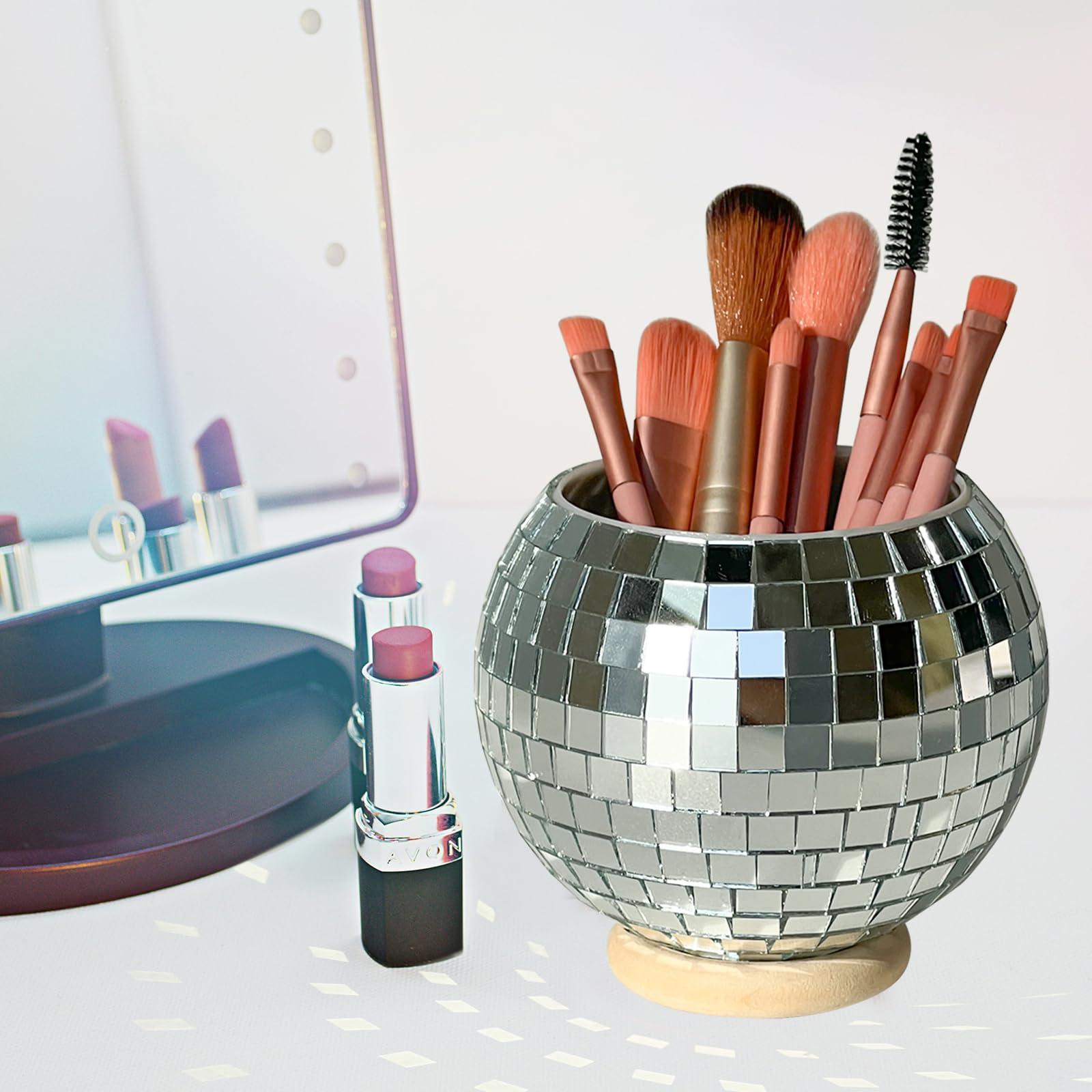 FlidRunest FlidRunest Disco Makeup Brush Holders Organizer, Mirror Ball Cosmetic Brush Holder, Cosmetic Brushes Cup Holder, Reflects Light, Unique Storage Holder for Bathroom Counter, Dresser, Bedroom
