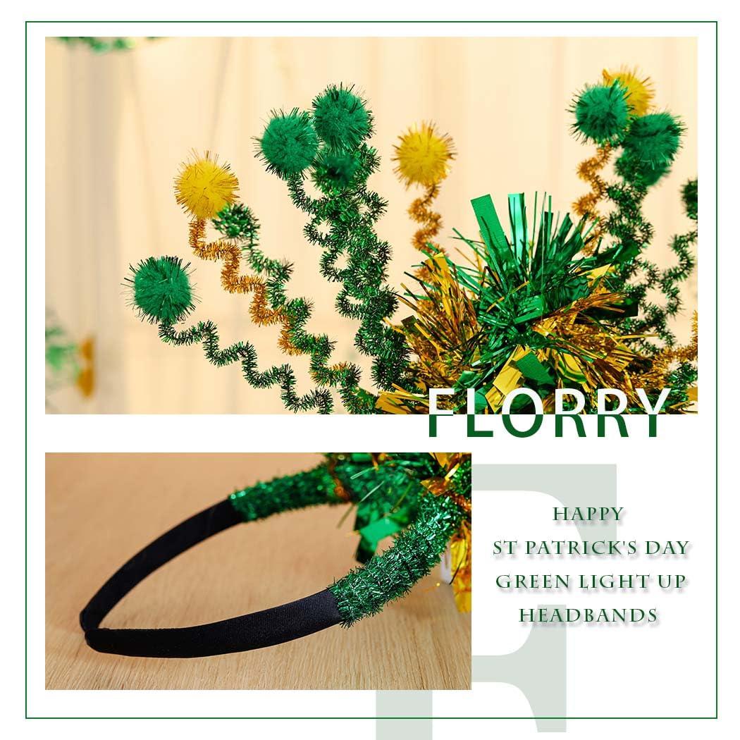 Florry Florry St Patrick\'s Day Headband Irish Headbands Green Tinsel Hairband Festival Hair Accessories for Women (H)