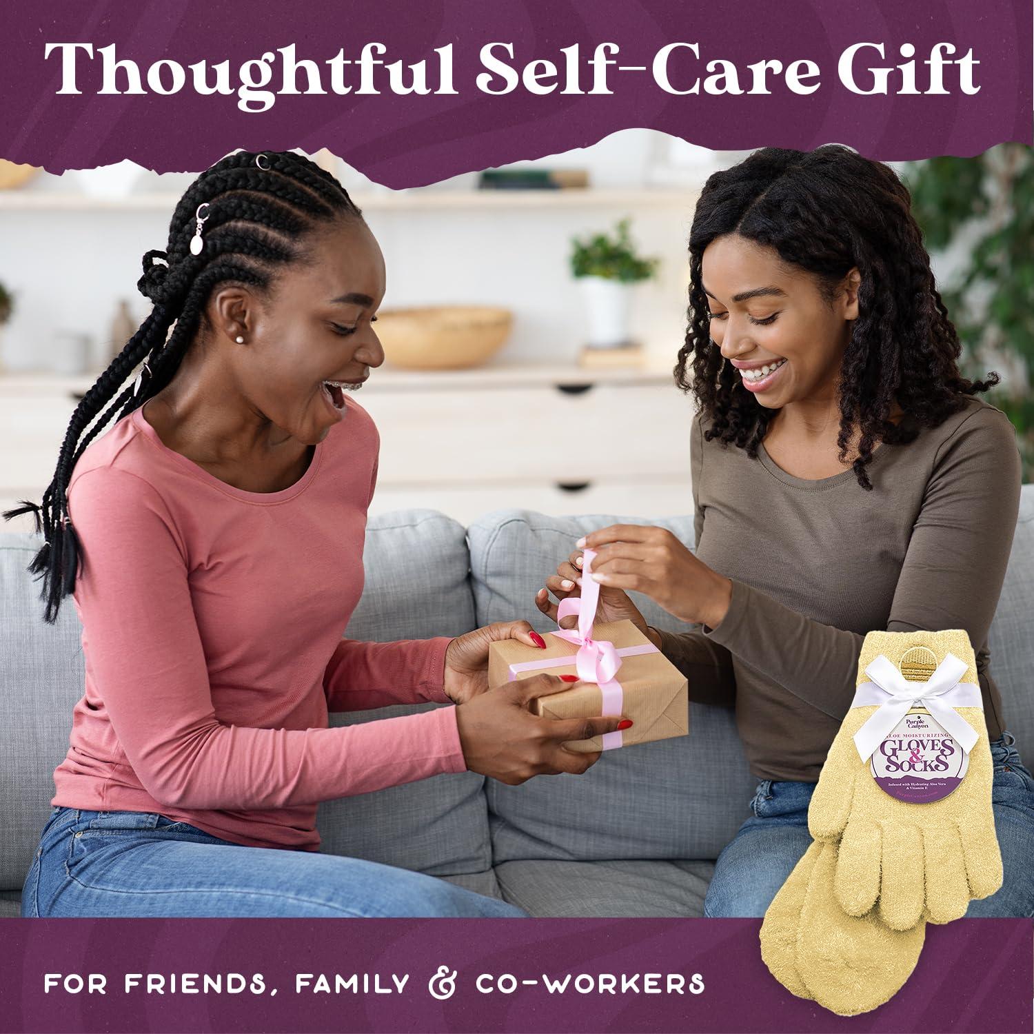 PURPLE CANYON Purple Canyon Moisturizing Socks and Gloves Set | Yellow Fuzzy Socks and Gloves with Aloe and Vitamin E for Women | Women\'s Gifts for Self-Care