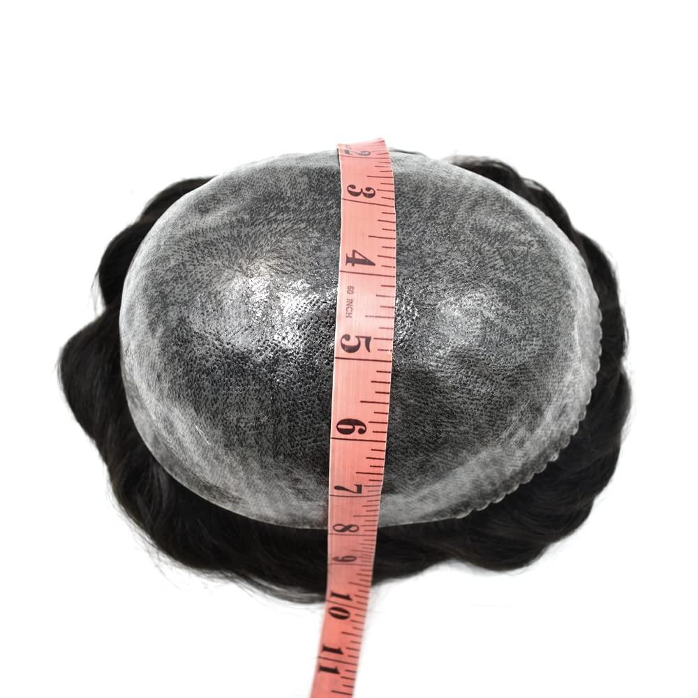 LHC Mens Toupee Full Poly Injection Pu Human Hair System for Men Natural Hairline Hair Unit Replacement Wig (#1 Jet Black)