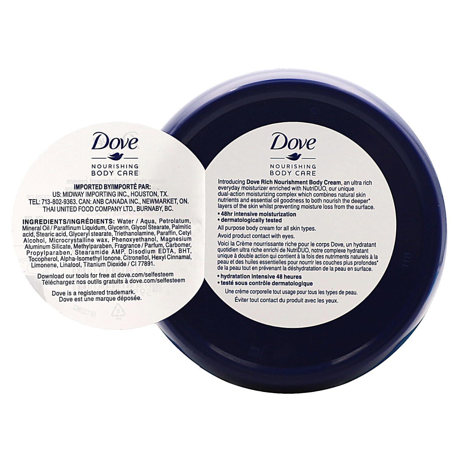 Dove Dove Nourishing Body Care, Face, Hand, and Body Rich Nourishment Cream for Extra Dry Skin with 48-Hour Moisturization, 3-Pack, 5.07 Oz Each Jar