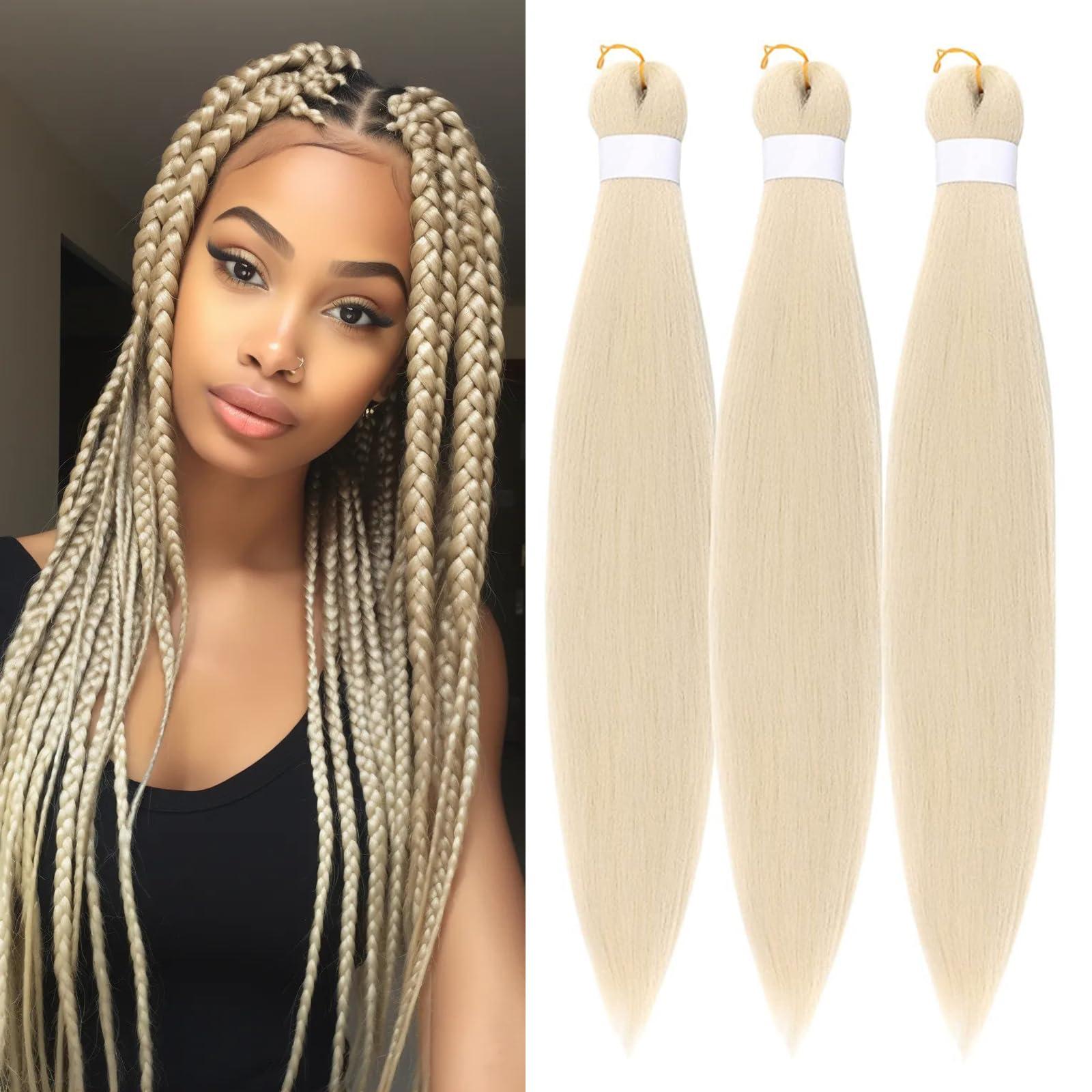 Roalnce Braiding Hair Pre Stretched for Women Hair Extensions Box Braids Soft Synthetic Knotless Yaki Texture Hot Water Setting Braid Blonde 613 (16inch 3Packs)