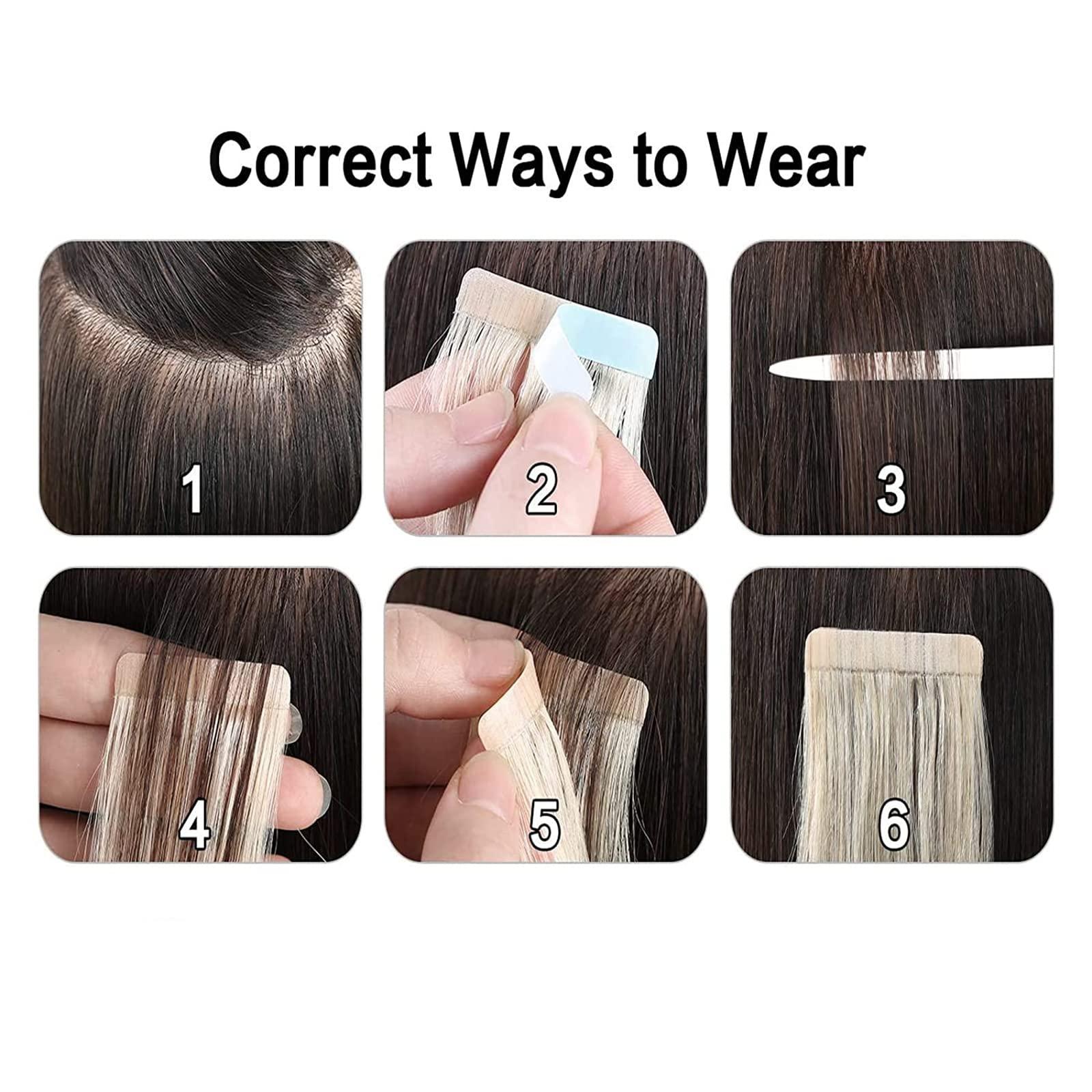 BDBD 40Pcs/100G Tape in Hair Extensions, Seamless Skin Weft Hair Extensions, Long Straight Remy Human Hair for Women,Blonde,24in